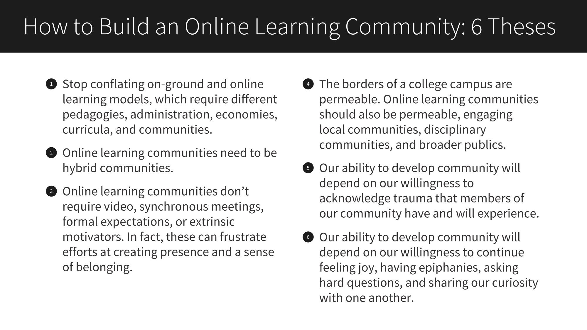 How to Build an Online Learning Community: 6 Theses