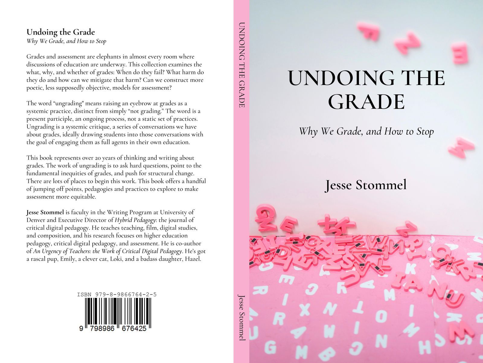 The cover of Undoing the Grade: Why We Grade, and How to Stop, a flurry of fallen pink letters in a pile.